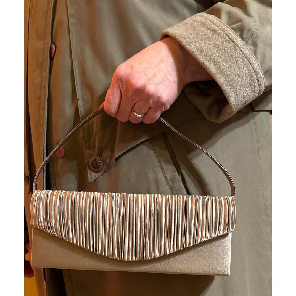 Champagne/Taupe Evening Bag With Pleated Accent